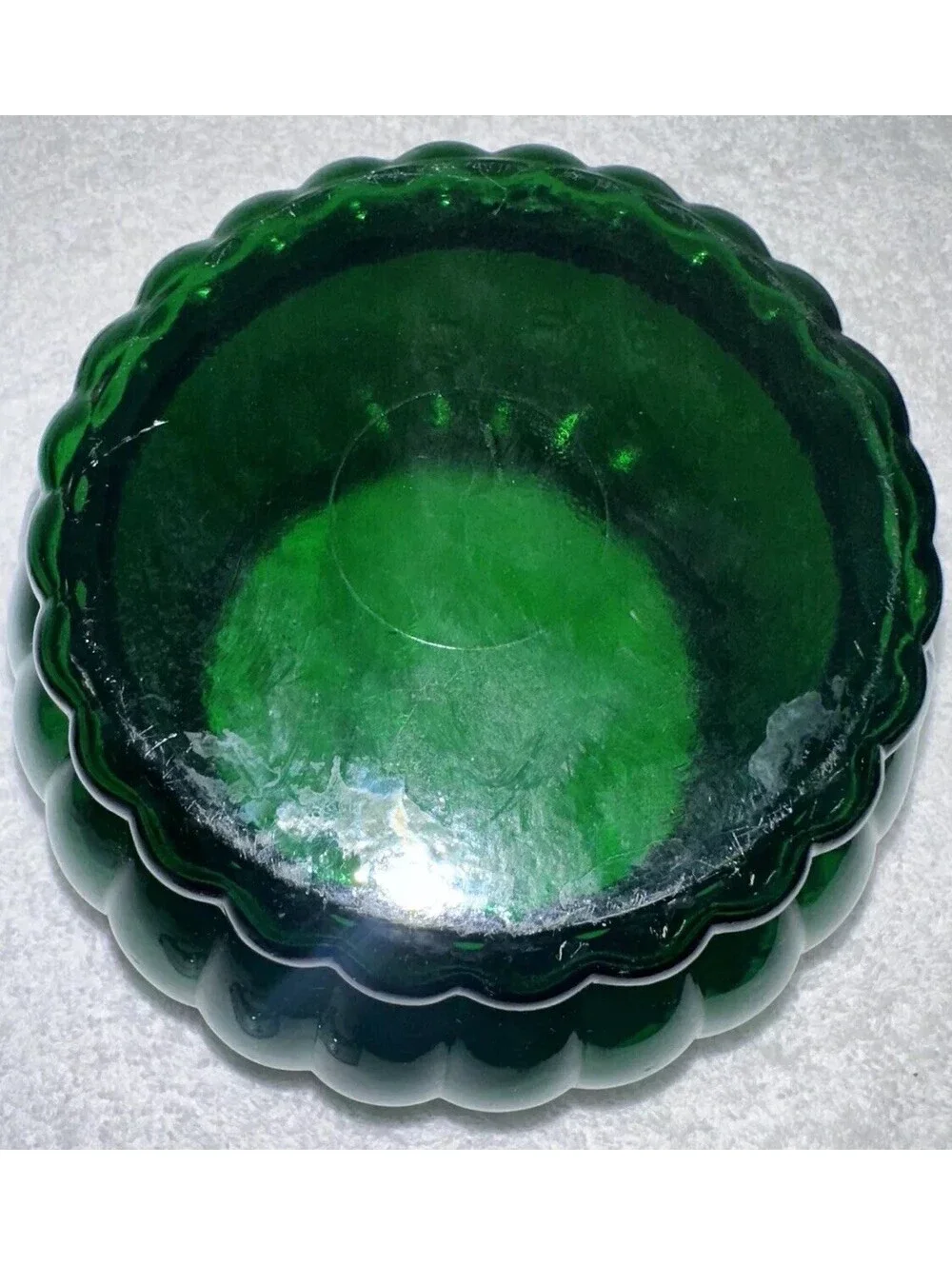 A.L.R. Co Ribbed Round Vase Planter Emerald Green Depression Glass Vintage R-19